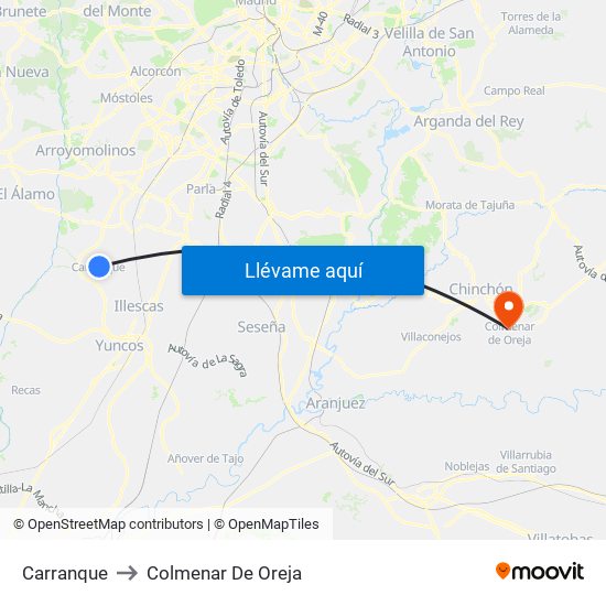 Carranque to Colmenar De Oreja map