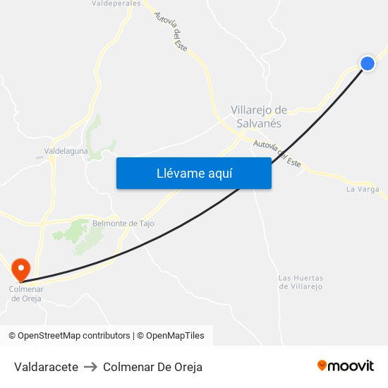 Valdaracete to Colmenar De Oreja map