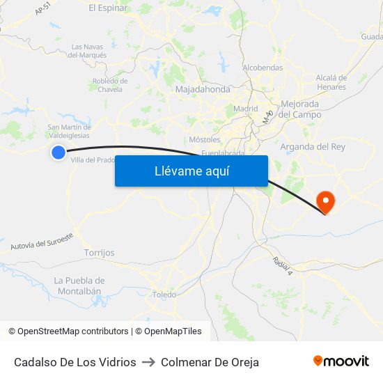 Cadalso De Los Vidrios to Colmenar De Oreja map