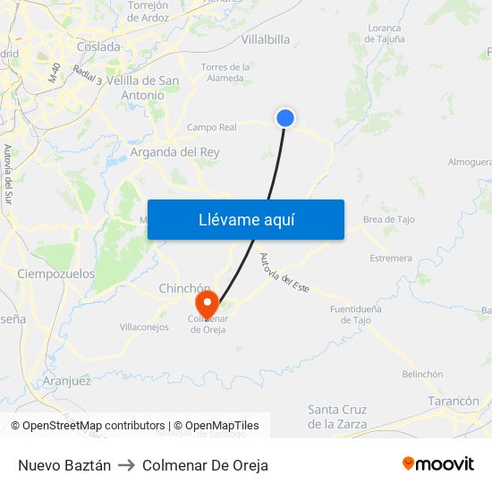 Nuevo Baztán to Colmenar De Oreja map