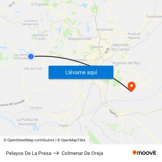Pelayos De La Presa to Colmenar De Oreja map