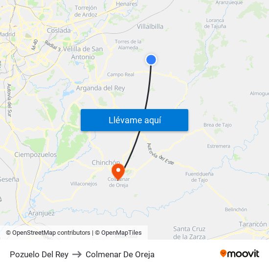 Pozuelo Del Rey to Colmenar De Oreja map