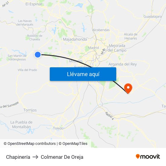 Chapinería to Colmenar De Oreja map