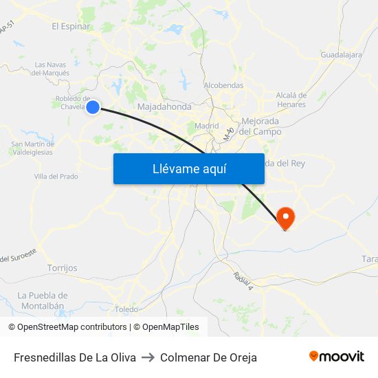 Fresnedillas De La Oliva to Colmenar De Oreja map