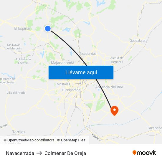 Navacerrada to Colmenar De Oreja map