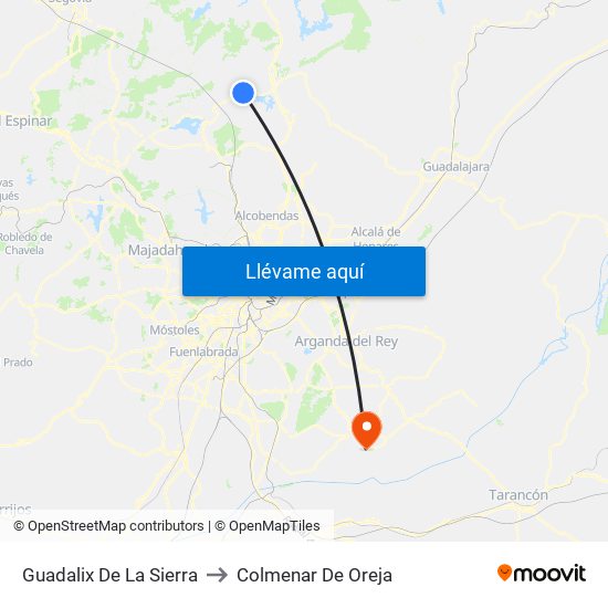 Guadalix De La Sierra to Colmenar De Oreja map