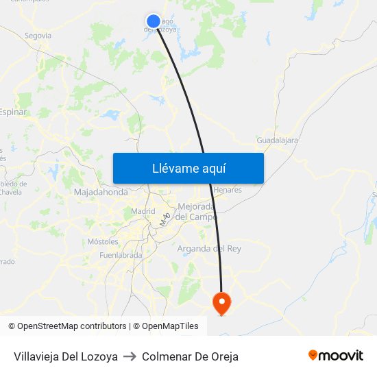 Villavieja Del Lozoya to Colmenar De Oreja map