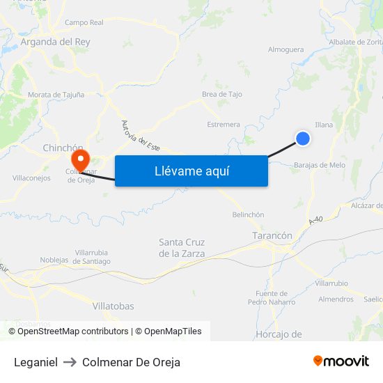 Leganiel to Colmenar De Oreja map
