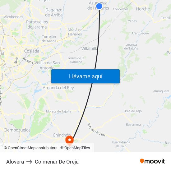 Alovera to Colmenar De Oreja map