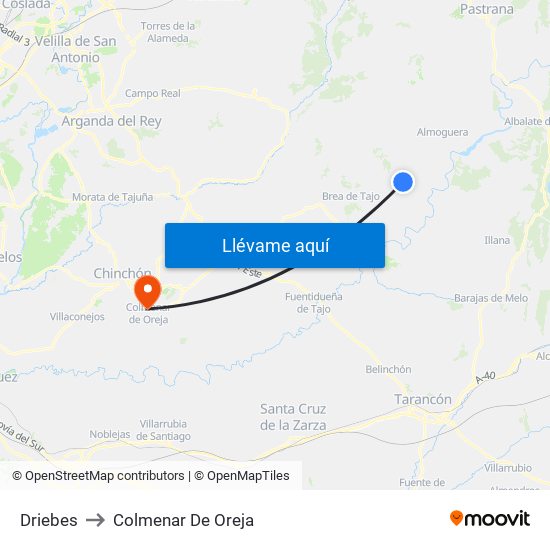 Driebes to Colmenar De Oreja map