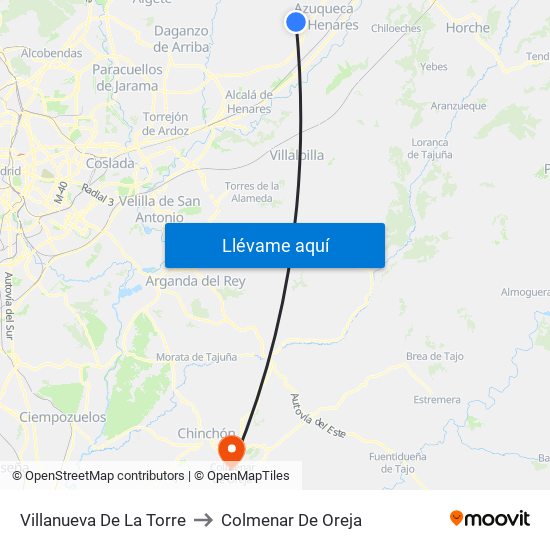 Villanueva De La Torre to Colmenar De Oreja map