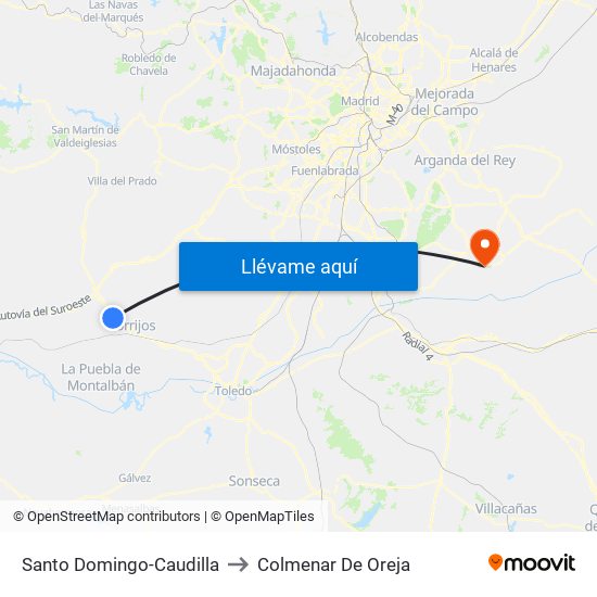 Santo Domingo-Caudilla to Colmenar De Oreja map