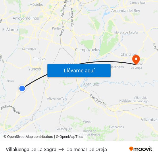 Villaluenga De La Sagra to Colmenar De Oreja map