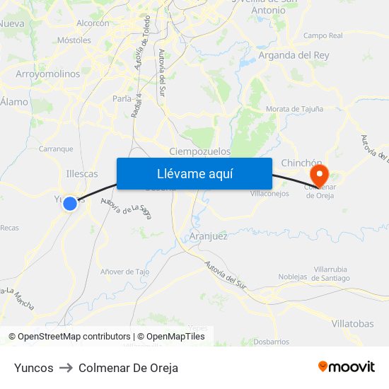 Yuncos to Colmenar De Oreja map