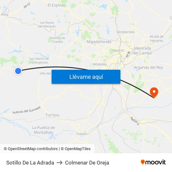 Sotillo De La Adrada to Colmenar De Oreja map