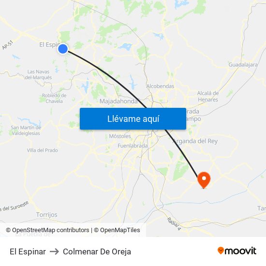 El Espinar to Colmenar De Oreja map