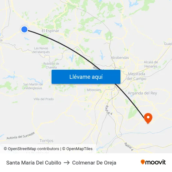 Santa María Del Cubillo to Colmenar De Oreja map