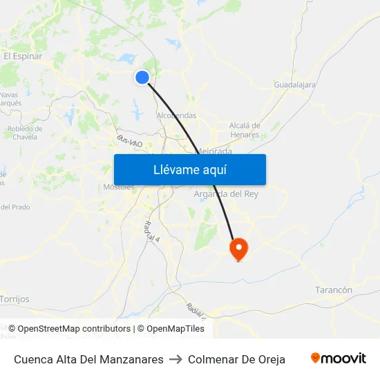 Cuenca Alta Del Manzanares to Colmenar De Oreja map
