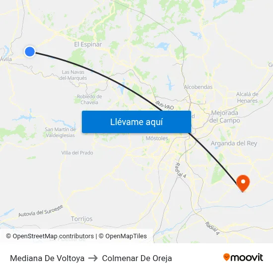 Mediana De Voltoya to Colmenar De Oreja map