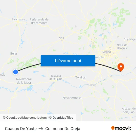Cuacos De Yuste to Colmenar De Oreja map