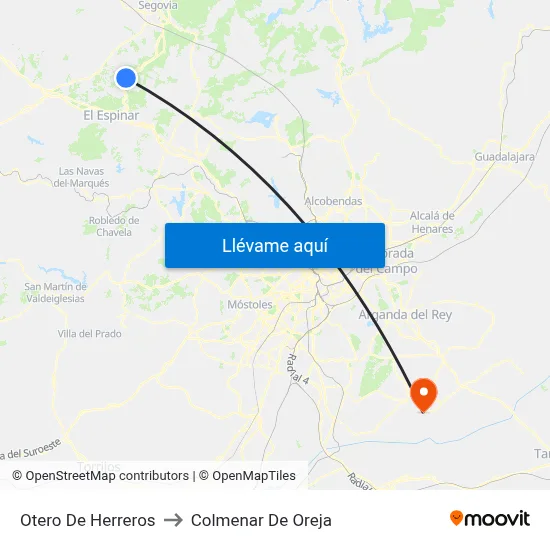 Otero De Herreros to Colmenar De Oreja map