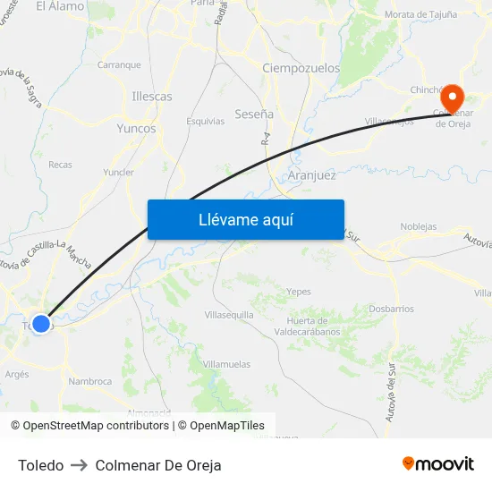 Toledo to Colmenar De Oreja map