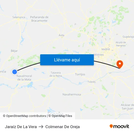 Jaraíz De La Vera to Colmenar De Oreja map
