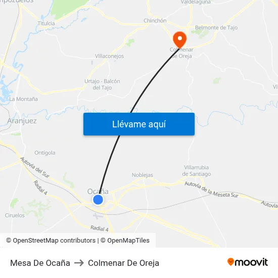 Mesa De Ocaña to Colmenar De Oreja map