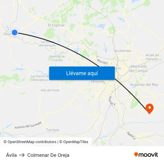 Ávila to Colmenar De Oreja map