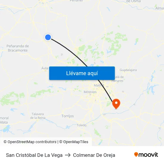 San Cristóbal De La Vega to Colmenar De Oreja map