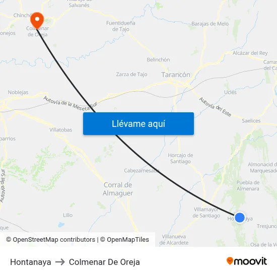 Hontanaya to Colmenar De Oreja map