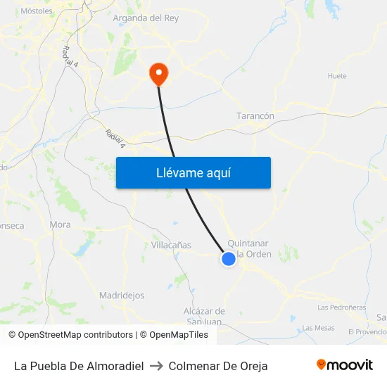 La Puebla De Almoradiel to Colmenar De Oreja map