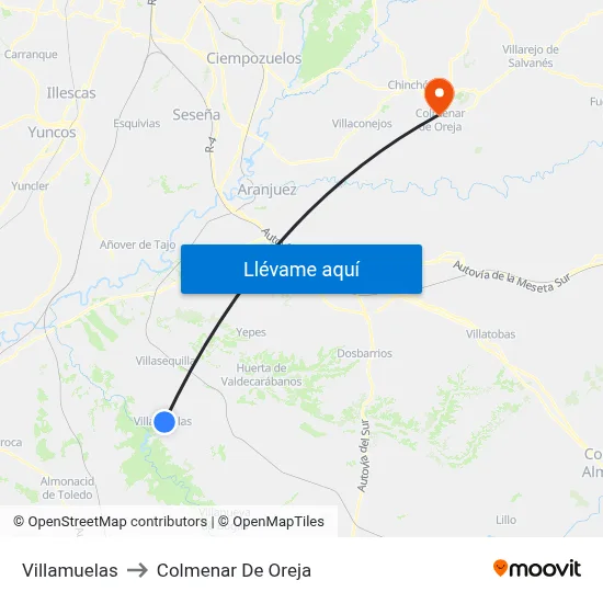 Villamuelas to Colmenar De Oreja map