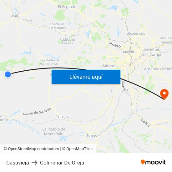 Casavieja to Colmenar De Oreja map