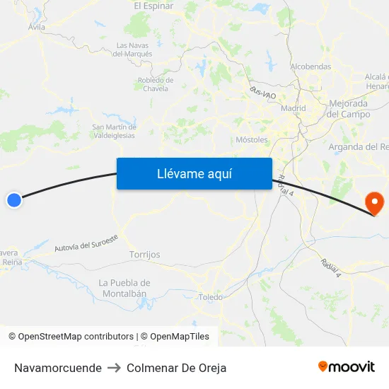 Navamorcuende to Colmenar De Oreja map