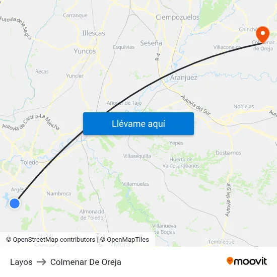 Layos to Colmenar De Oreja map