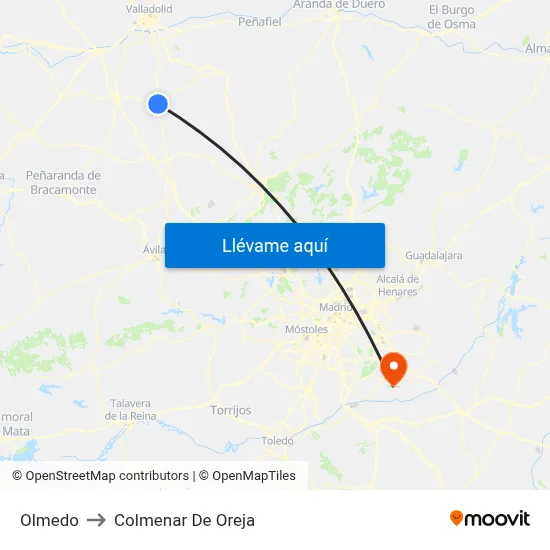 Olmedo to Colmenar De Oreja map