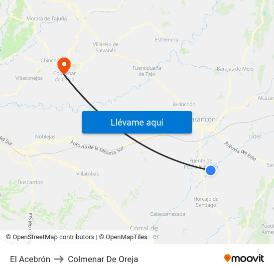 El Acebrón to Colmenar De Oreja map