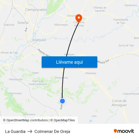 La Guardia to Colmenar De Oreja map