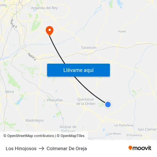 Los Hinojosos to Colmenar De Oreja map