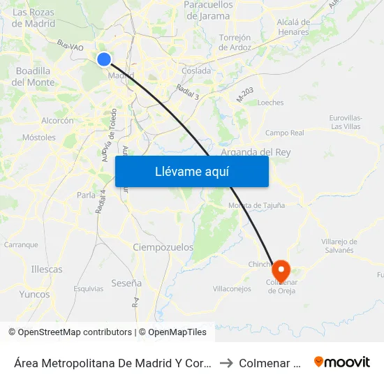 Área Metropolitana De Madrid Y Corredor Del Henares to Colmenar De Oreja map