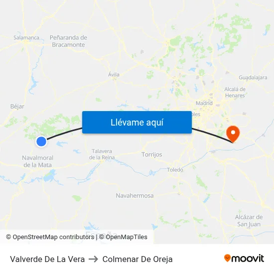 Valverde De La Vera to Colmenar De Oreja map