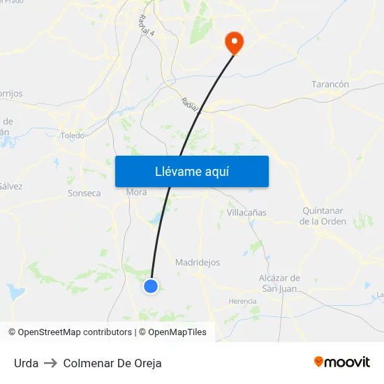 Urda to Colmenar De Oreja map