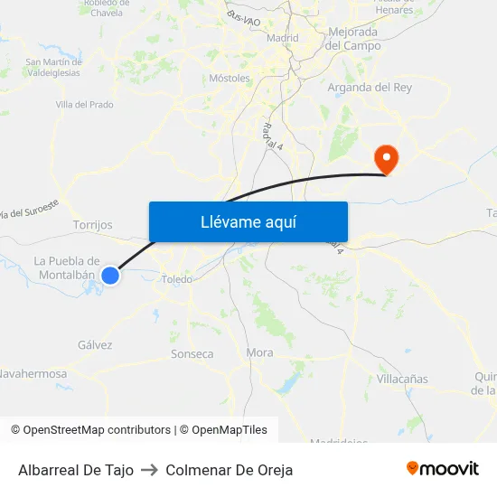 Albarreal De Tajo to Colmenar De Oreja map