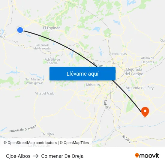 Ojos-Albos to Colmenar De Oreja map