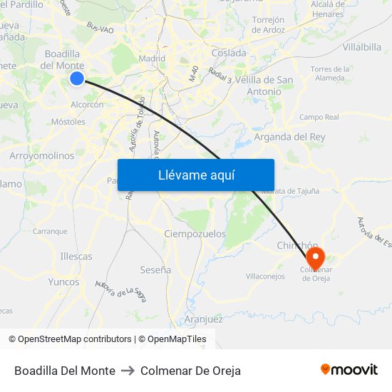 Boadilla Del Monte to Colmenar De Oreja map