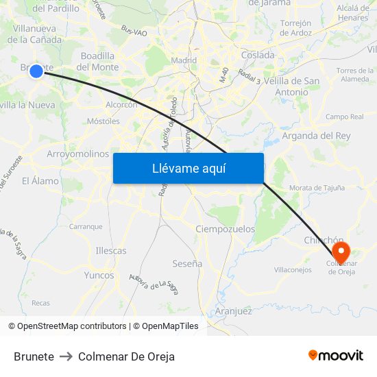 Brunete to Colmenar De Oreja map