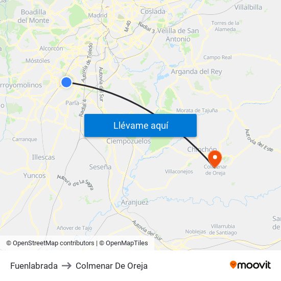 Fuenlabrada to Colmenar De Oreja map