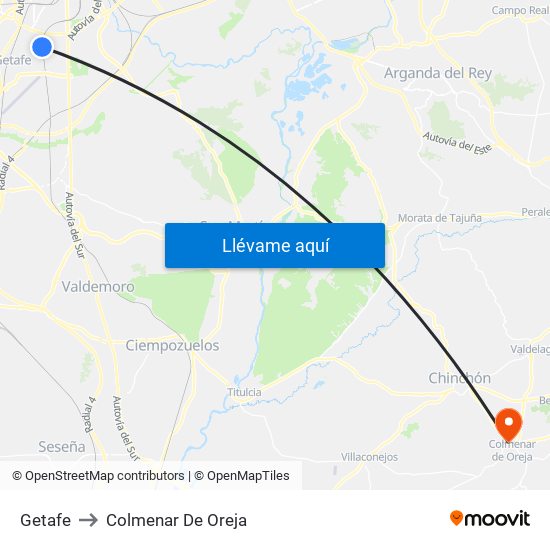Getafe to Colmenar De Oreja map
