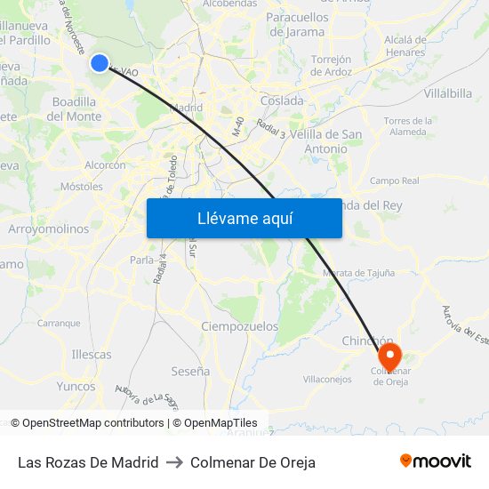 Las Rozas De Madrid to Colmenar De Oreja map